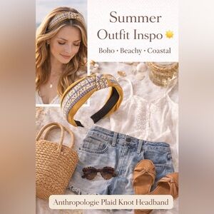 ✨ Anthropologie Plaid Knot Headband – Boho Summer Coastal Chic ✨